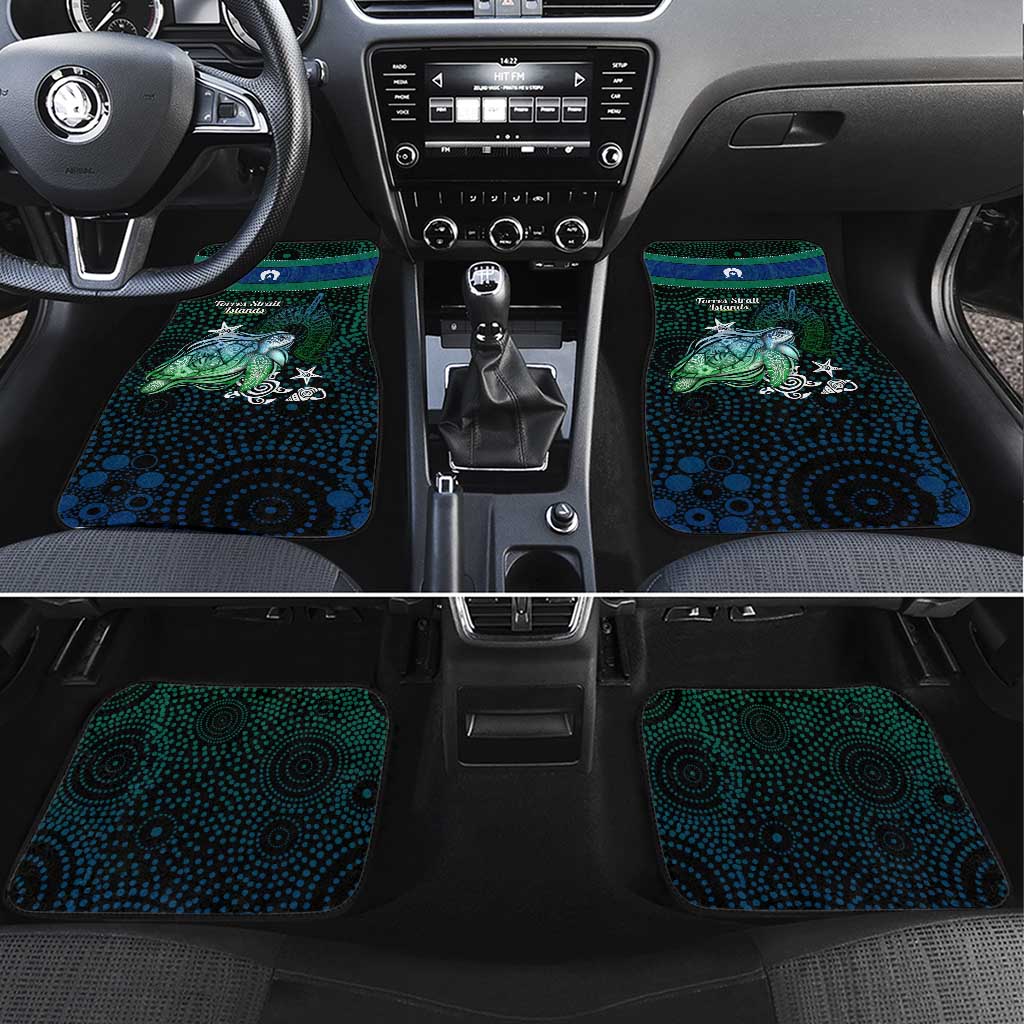 Torres Strait Islands Sea Turtle and Dhari Car Mats Oceanic Indigenous Dotwork Tribal Illustration