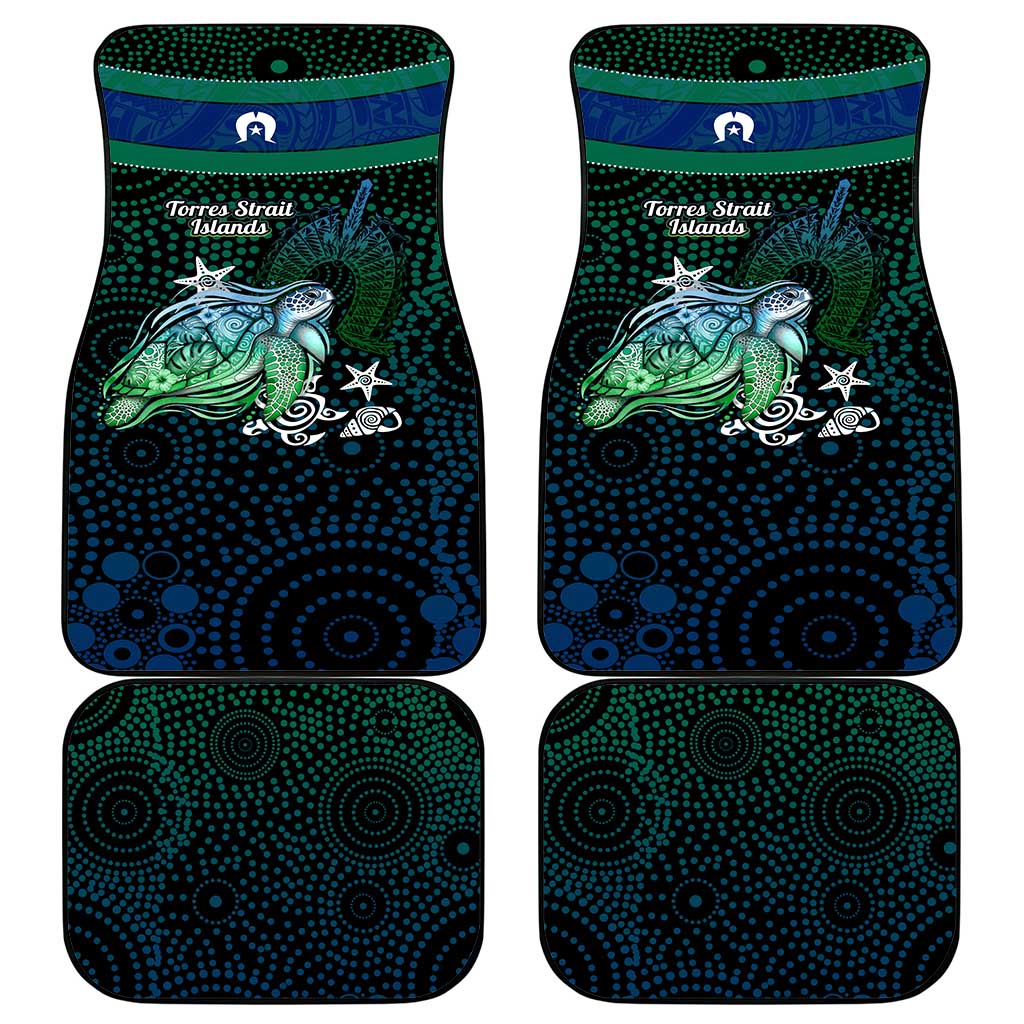 Torres Strait Islands Sea Turtle and Dhari Car Mats Oceanic Indigenous Dotwork Tribal Illustration