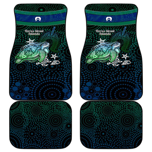 Torres Strait Islands Sea Turtle and Dhari Car Mats Oceanic Indigenous Dotwork Tribal Illustration