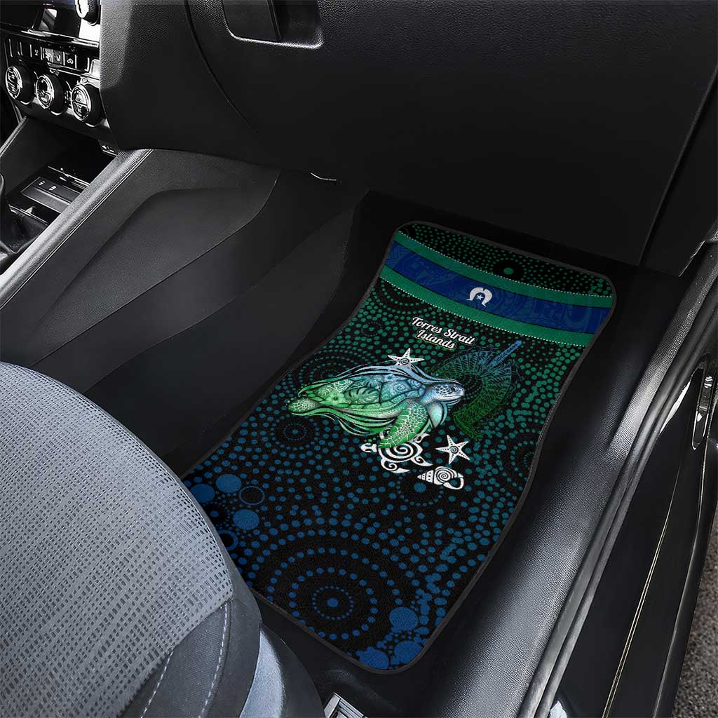 Torres Strait Islands Sea Turtle and Dhari Car Mats Oceanic Indigenous Dotwork Tribal Illustration