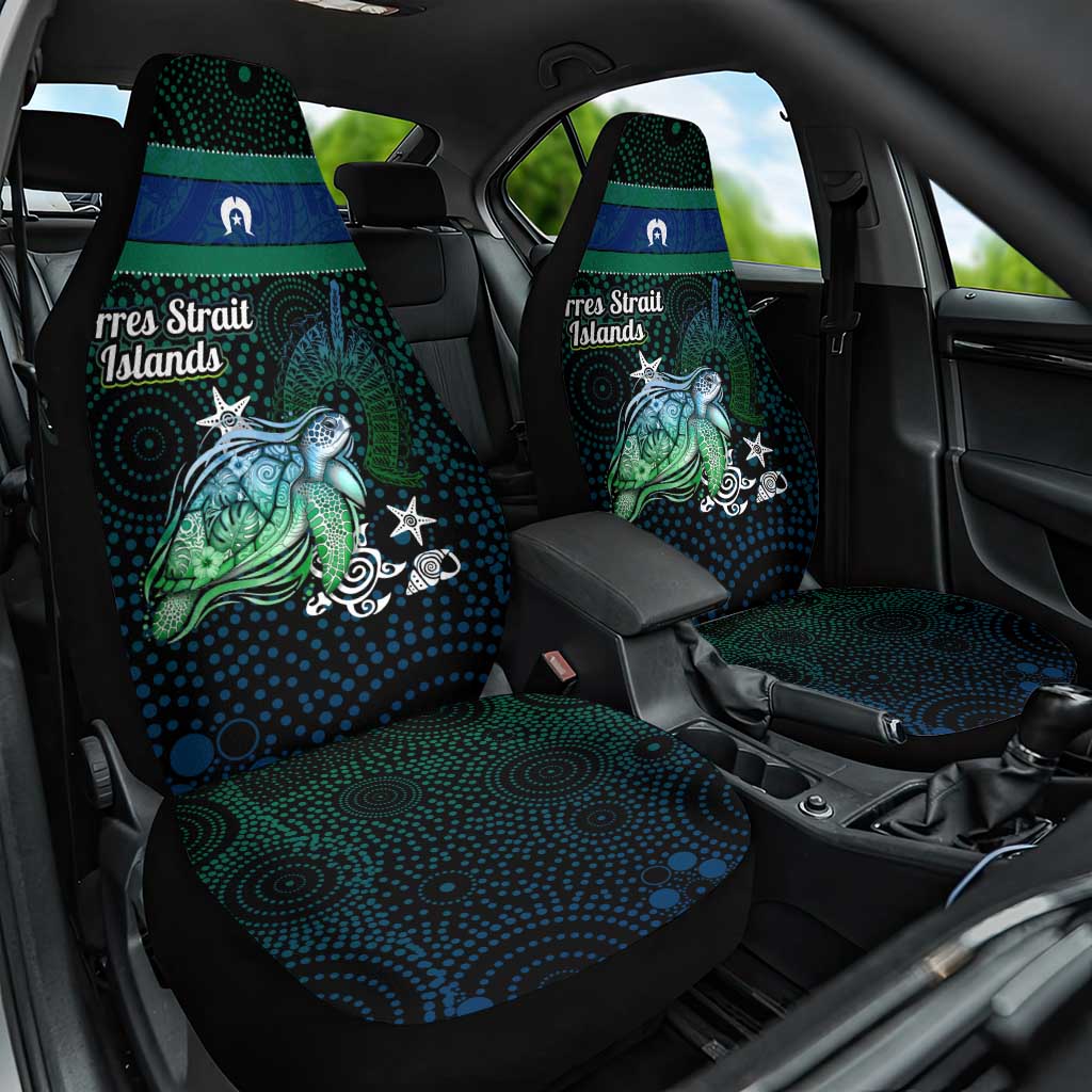 Torres Strait Islands Sea Turtle and Dhari Car Seat Cover Oceanic Indigenous Dotwork Tribal Illustration