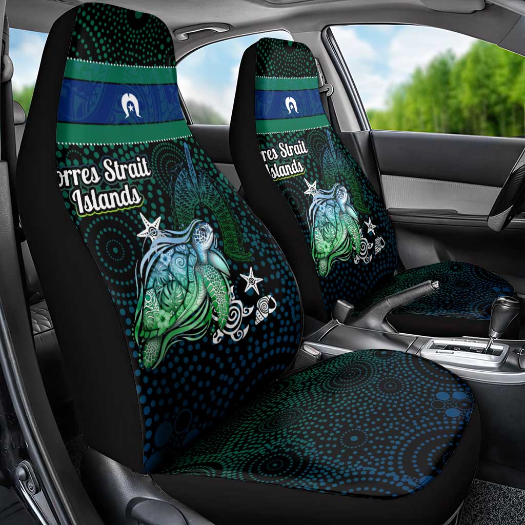 Torres Strait Islands Sea Turtle and Dhari Car Seat Cover Oceanic Indigenous Dotwork Tribal Illustration