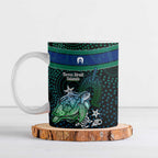 Torres Strait Islands Sea Turtle and Dhari Ceramic Mug Oceanic Indigenous Dotwork Tribal Illustration