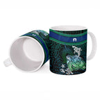 Torres Strait Islands Sea Turtle and Dhari Ceramic Mug Oceanic Indigenous Dotwork Tribal Illustration