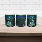 Torres Strait Islands Sea Turtle and Dhari Ceramic Mug Oceanic Indigenous Dotwork Tribal Illustration