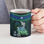 Torres Strait Islands Sea Turtle and Dhari Ceramic Mug Oceanic Indigenous Dotwork Tribal Illustration