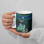 Torres Strait Islands Sea Turtle and Dhari Ceramic Mug Oceanic Indigenous Dotwork Tribal Illustration