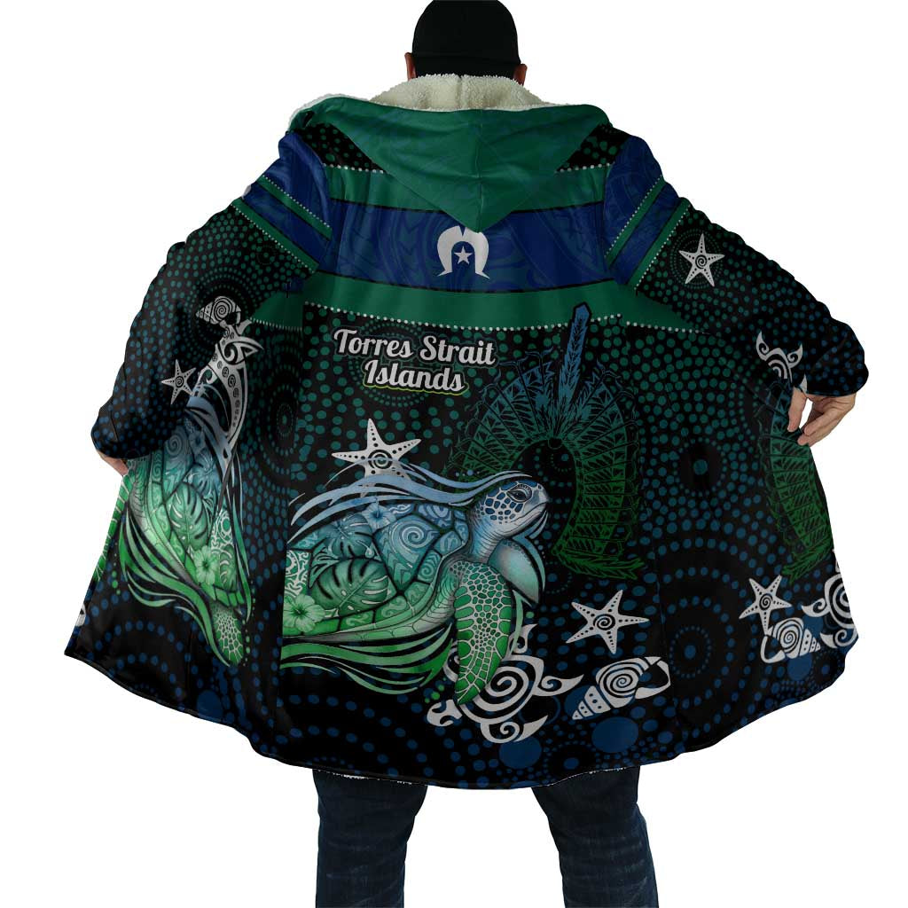 Torres Strait Islands Sea Turtle and Dhari Cloak Oceanic Indigenous Dotwork Tribal Illustration