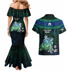 Torres Strait Islands Sea Turtle and Dhari Couples Matching Mermaid Dress and Hawaiian Shirt Oceanic Indigenous Dotwork Tribal Illustration
