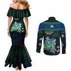 Torres Strait Islands Sea Turtle and Dhari Couples Matching Mermaid Dress and Long Sleeve Button Shirt Oceanic Indigenous Dotwork Tribal Illustration