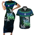Torres Strait Islands Sea Turtle and Dhari Couples Matching Short Sleeve Bodycon Dress and Hawaiian Shirt Oceanic Indigenous Dotwork Tribal Illustration