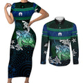 Torres Strait Islands Sea Turtle and Dhari Couples Matching Short Sleeve Bodycon Dress and Long Sleeve Button Shirt Oceanic Indigenous Dotwork Tribal Illustration