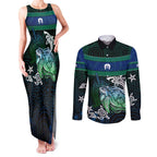 Torres Strait Islands Sea Turtle and Dhari Couples Matching Tank Maxi Dress and Long Sleeve Button Shirt Oceanic Indigenous Dotwork Tribal Illustration