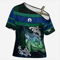 Torres Strait Islands Sea Turtle and Dhari Cross Shoulder Shirt Oceanic Indigenous Dotwork Tribal Illustration