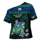 Torres Strait Islands Sea Turtle and Dhari Cross Shoulder Shirt Oceanic Indigenous Dotwork Tribal Illustration