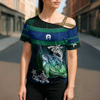 Torres Strait Islands Sea Turtle and Dhari Cross Shoulder Shirt Oceanic Indigenous Dotwork Tribal Illustration