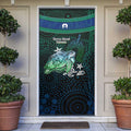 Torres Strait Islands Sea Turtle and Dhari Door Cover Oceanic Indigenous Dotwork Tribal Illustration
