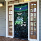 Torres Strait Islands Sea Turtle and Dhari Door Cover Oceanic Indigenous Dotwork Tribal Illustration