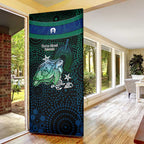 Torres Strait Islands Sea Turtle and Dhari Door Cover Oceanic Indigenous Dotwork Tribal Illustration