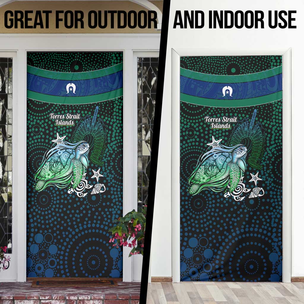 Torres Strait Islands Sea Turtle and Dhari Door Cover Oceanic Indigenous Dotwork Tribal Illustration