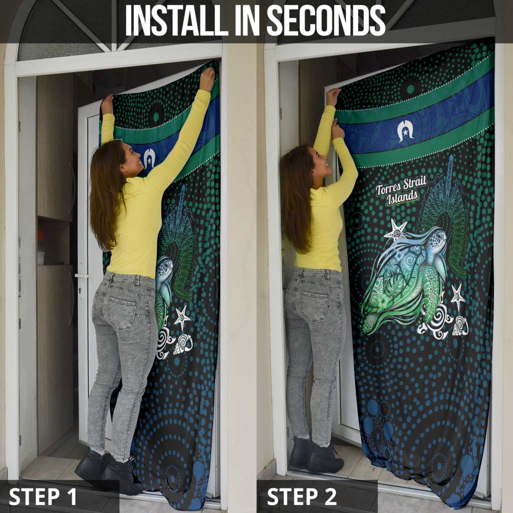 Torres Strait Islands Sea Turtle and Dhari Door Cover Oceanic Indigenous Dotwork Tribal Illustration