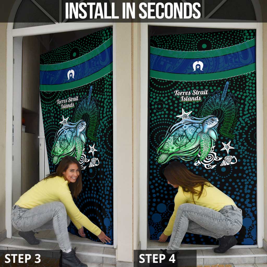 Torres Strait Islands Sea Turtle and Dhari Door Cover Oceanic Indigenous Dotwork Tribal Illustration