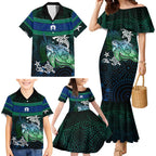 Torres Strait Islands Sea Turtle and Dhari Family Matching Mermaid Dress and Hawaiian Shirt Oceanic Indigenous Dotwork Tribal Illustration