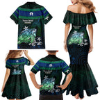 Torres Strait Islands Sea Turtle and Dhari Family Matching Mermaid Dress and Hawaiian Shirt Oceanic Indigenous Dotwork Tribal Illustration