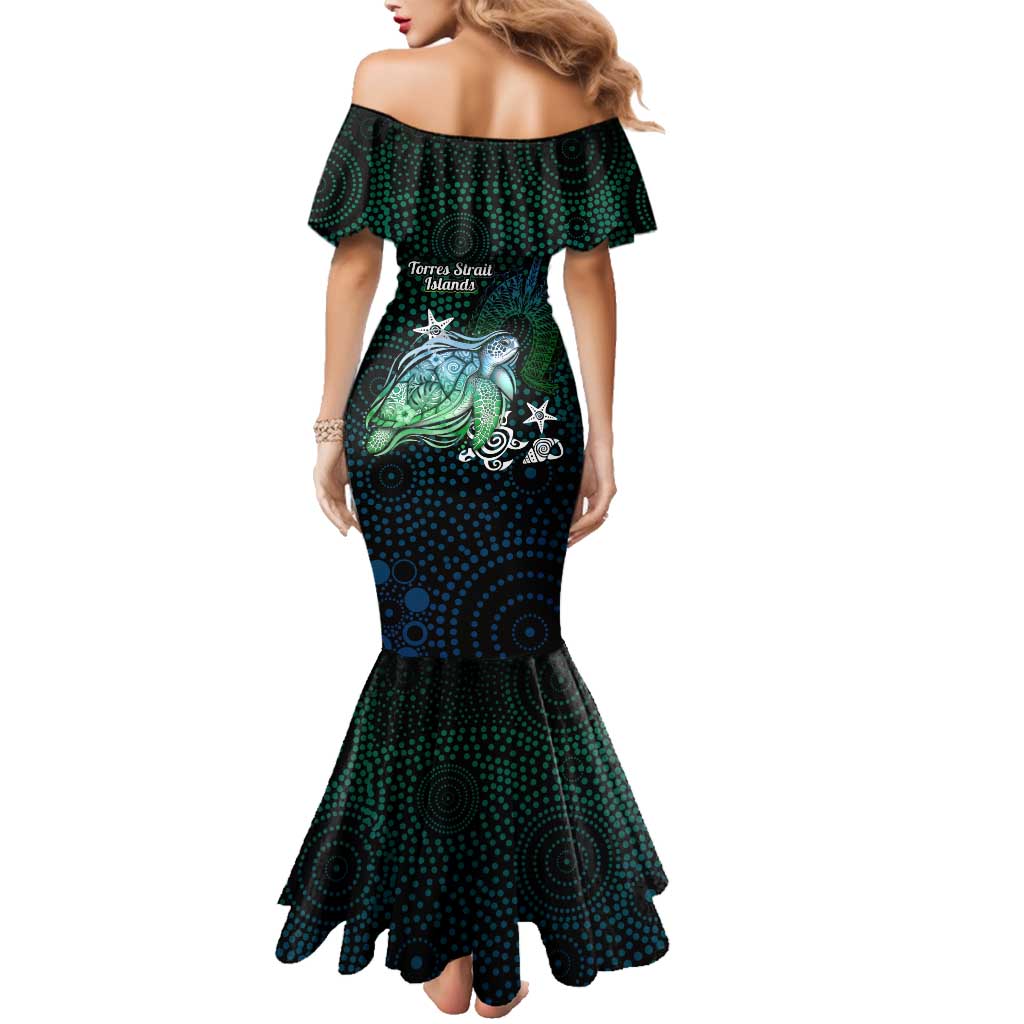 Torres Strait Islands Sea Turtle and Dhari Family Matching Mermaid Dress and Hawaiian Shirt Oceanic Indigenous Dotwork Tribal Illustration