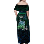 Torres Strait Islands Sea Turtle and Dhari Family Matching Off Shoulder Maxi Dress and Hawaiian Shirt Oceanic Indigenous Dotwork Tribal Illustration