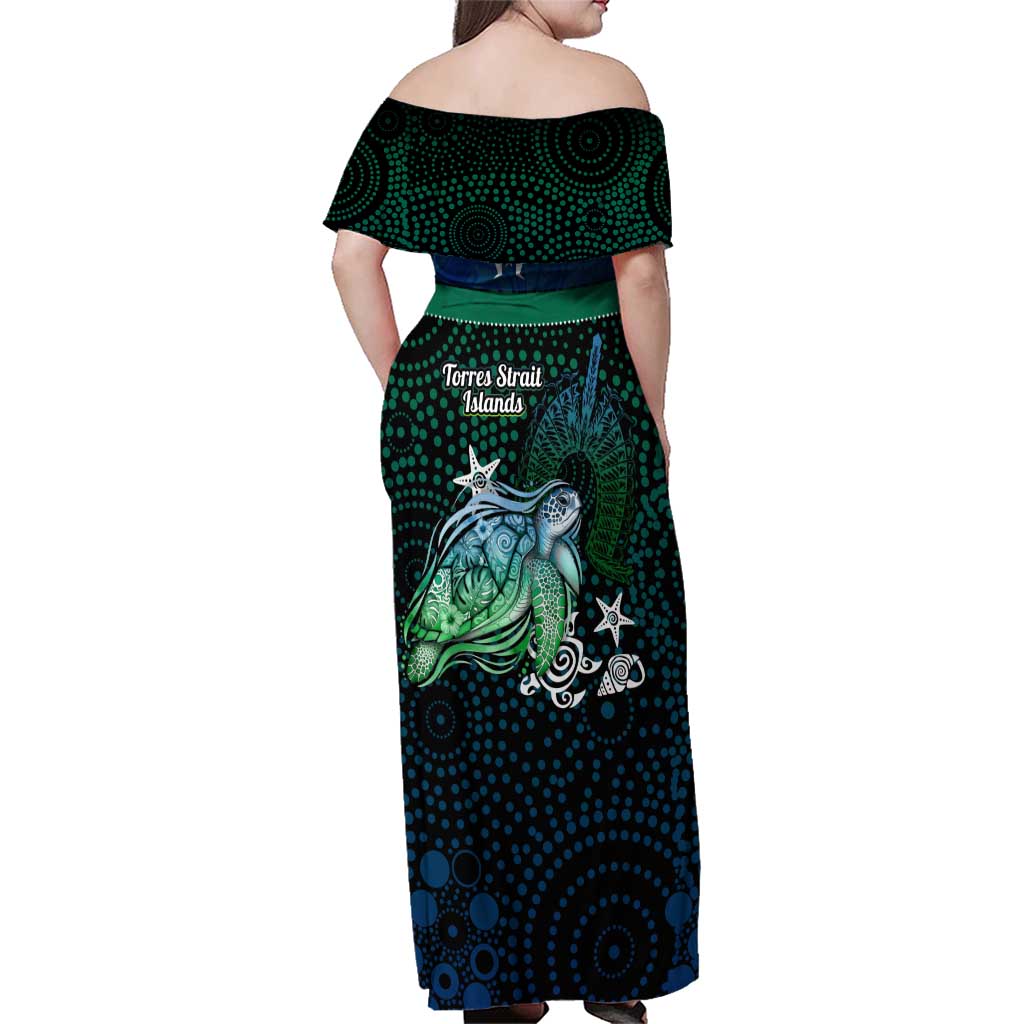 Torres Strait Islands Sea Turtle and Dhari Family Matching Off Shoulder Maxi Dress and Hawaiian Shirt Oceanic Indigenous Dotwork Tribal Illustration