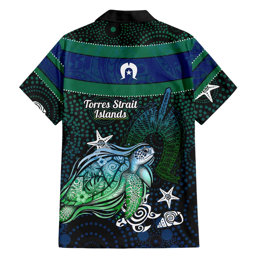 Torres Strait Islands Sea Turtle and Dhari Family Matching Off Shoulder Short Dress and Hawaiian Shirt Oceanic Indigenous Dotwork Tribal Illustration