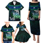 Torres Strait Islands Sea Turtle and Dhari Family Matching Puletasi and Hawaiian Shirt Oceanic Indigenous Dotwork Tribal Illustration
