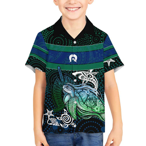 Torres Strait Islands Sea Turtle and Dhari Family Matching Puletasi and Hawaiian Shirt Oceanic Indigenous Dotwork Tribal Illustration