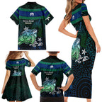 Torres Strait Islands Sea Turtle and Dhari Family Matching Short Sleeve Bodycon Dress and Hawaiian Shirt Oceanic Indigenous Dotwork Tribal Illustration