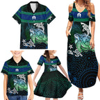 Torres Strait Islands Sea Turtle and Dhari Family Matching Summer Maxi Dress and Hawaiian Shirt Oceanic Indigenous Dotwork Tribal Illustration