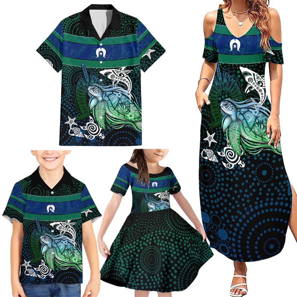 Torres Strait Islands Sea Turtle and Dhari Family Matching Summer Maxi Dress and Hawaiian Shirt Oceanic Indigenous Dotwork Tribal Illustration