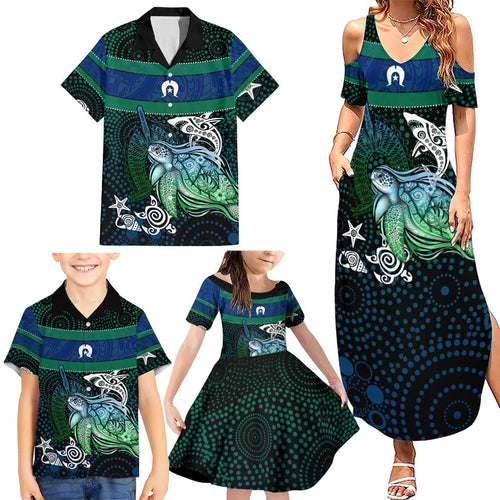 Torres Strait Islands Sea Turtle and Dhari Family Matching Summer Maxi Dress and Hawaiian Shirt Oceanic Indigenous Dotwork Tribal Illustration