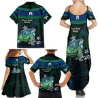Torres Strait Islands Sea Turtle and Dhari Family Matching Summer Maxi Dress and Hawaiian Shirt Oceanic Indigenous Dotwork Tribal Illustration