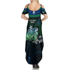 Torres Strait Islands Sea Turtle and Dhari Family Matching Summer Maxi Dress and Hawaiian Shirt Oceanic Indigenous Dotwork Tribal Illustration