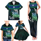 Torres Strait Islands Sea Turtle and Dhari Family Matching Tank Maxi Dress and Hawaiian Shirt Oceanic Indigenous Dotwork Tribal Illustration