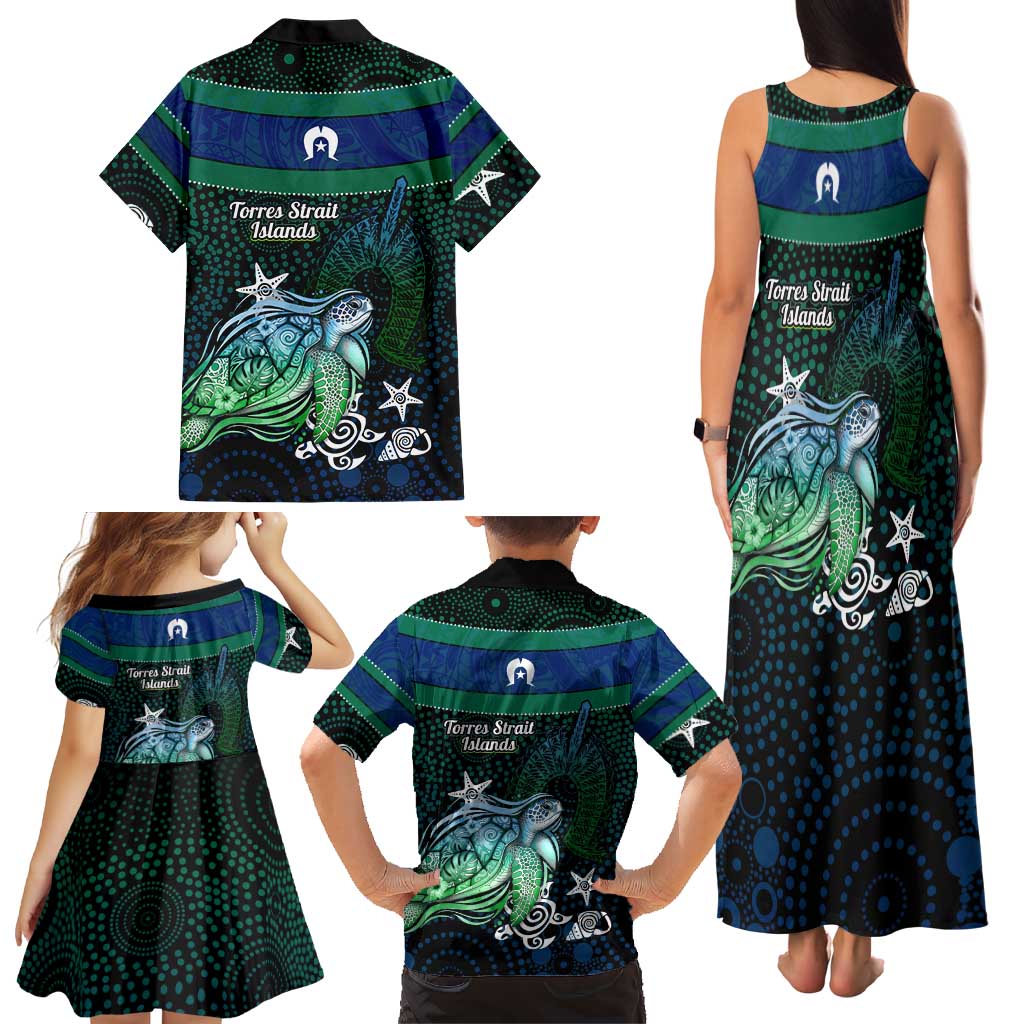 Torres Strait Islands Sea Turtle and Dhari Family Matching Tank Maxi Dress and Hawaiian Shirt Oceanic Indigenous Dotwork Tribal Illustration