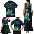 Torres Strait Islands Sea Turtle and Dhari Family Matching Tank Maxi Dress and Hawaiian Shirt Oceanic Indigenous Dotwork Tribal Illustration