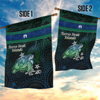 Torres Strait Islands Sea Turtle and Dhari Garden Flag Oceanic Indigenous Dotwork Tribal Illustration