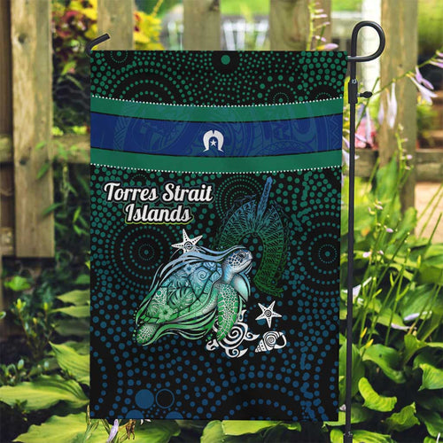 Torres Strait Islands Sea Turtle and Dhari Garden Flag Oceanic Indigenous Dotwork Tribal Illustration