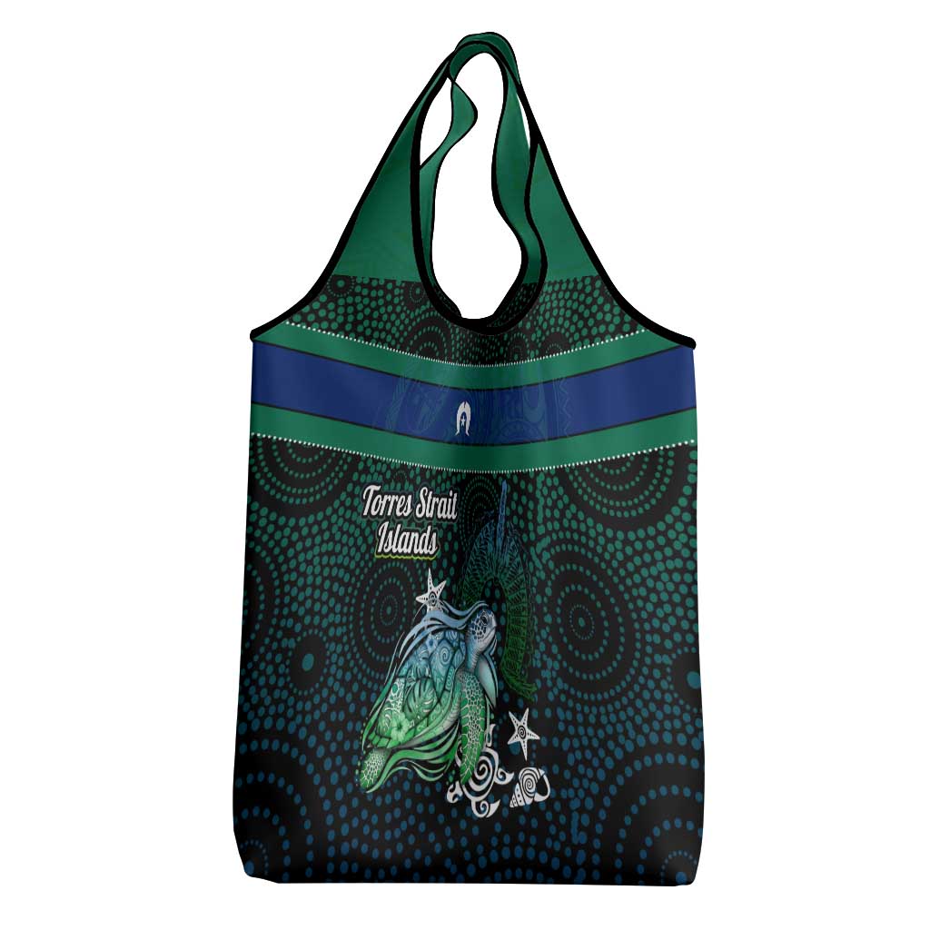 Torres Strait Islands Sea Turtle and Dhari Grocery Bag Oceanic Indigenous Dotwork Tribal Illustration