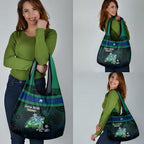 Torres Strait Islands Sea Turtle and Dhari Grocery Bag Oceanic Indigenous Dotwork Tribal Illustration