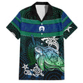Torres Strait Islands Sea Turtle and Dhari Hawaiian Shirt Oceanic Indigenous Dotwork Tribal Illustration