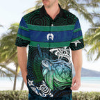 Torres Strait Islands Sea Turtle and Dhari Hawaiian Shirt Oceanic Indigenous Dotwork Tribal Illustration