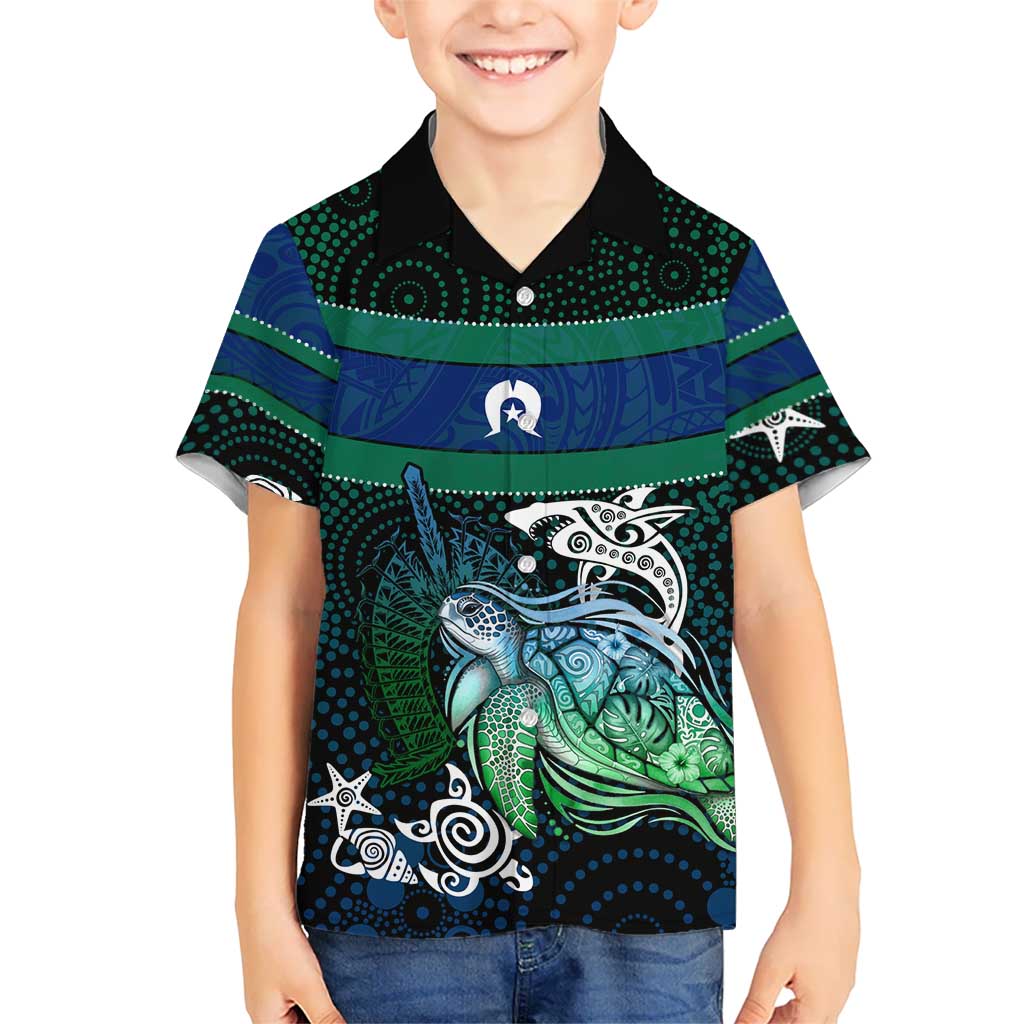 Torres Strait Islands Sea Turtle and Dhari Hawaiian Shirt Oceanic Indigenous Dotwork Tribal Illustration
